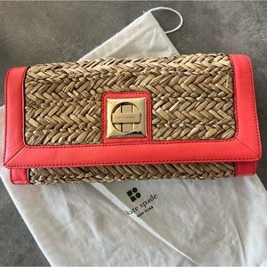 Kate Spade Sea Folly Straw and Coral Leather Clutch